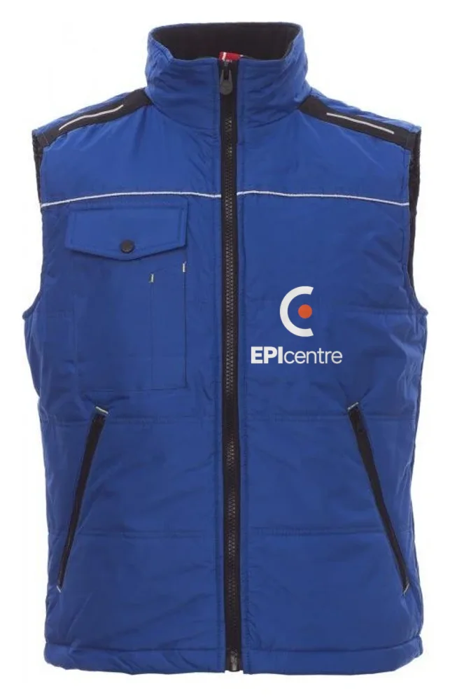 Gilet bleu roi, logo EPIcentre en marquage DTF au cœur